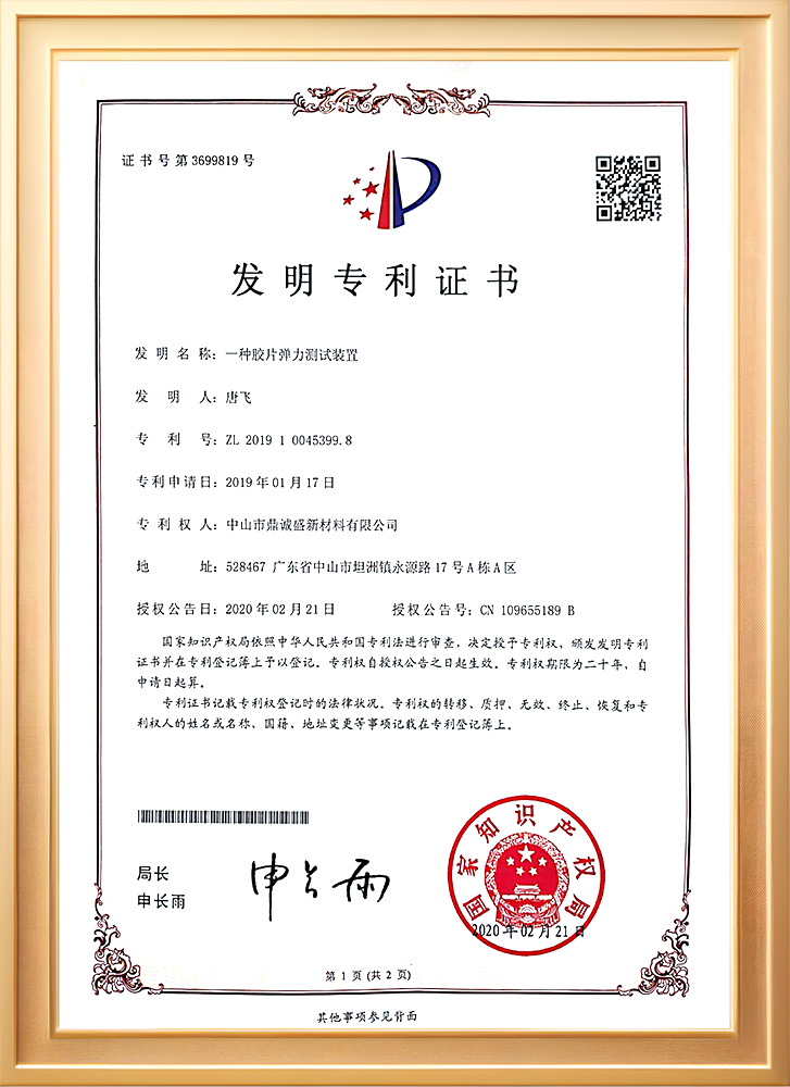 Patent Certificate - Film Elasticity Testing Device-TMS